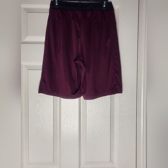 Adidas M Burgundy Logo Elastic Waist Cord Pockets Men's Sport Shorts - Picture 6 of 9